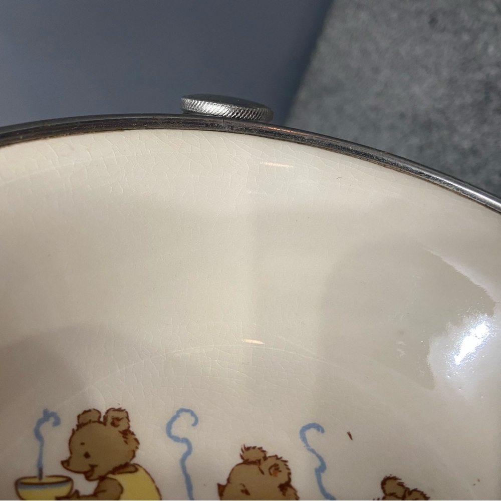 VTG Excello 3 Bears Baby/Child Warming Dish/Bowl on Steel Base Retro Cottagecore - Picture 13 of 17